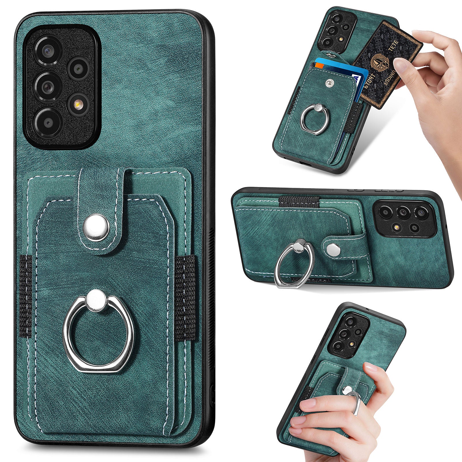 For Samsung Galaxy A33 5G PU Leather Coated PC TPU Back Case Card Slot Finger Ring Holder Kickstand Phone Cover For Samsung Galaxy A33 5G PU Leather Coated PC TPU Back Case Card Slot Finger Ring Holder Kickstand Phone Cover